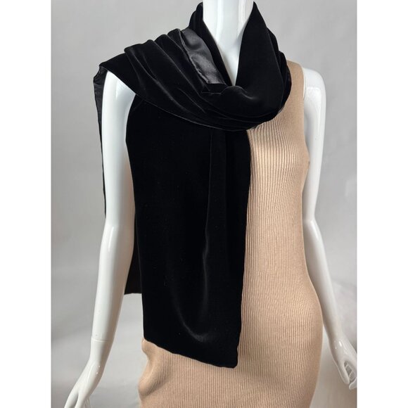 Black Velvet & Satin Evening Wrap Scarf Shawl By Eddie Bauer - Picture 11 of 16